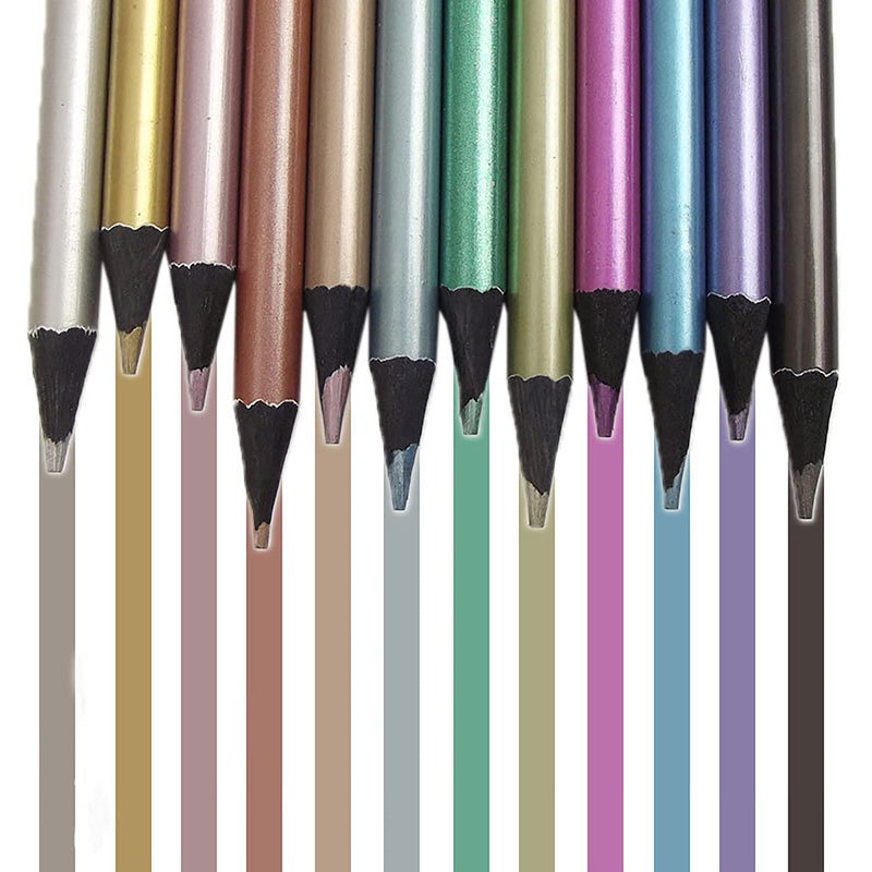Chironal 12pcs Metallic Non Toxic Colored Drawing Pencils 12 Color Drawing Sketching Color Pencil - Image 1