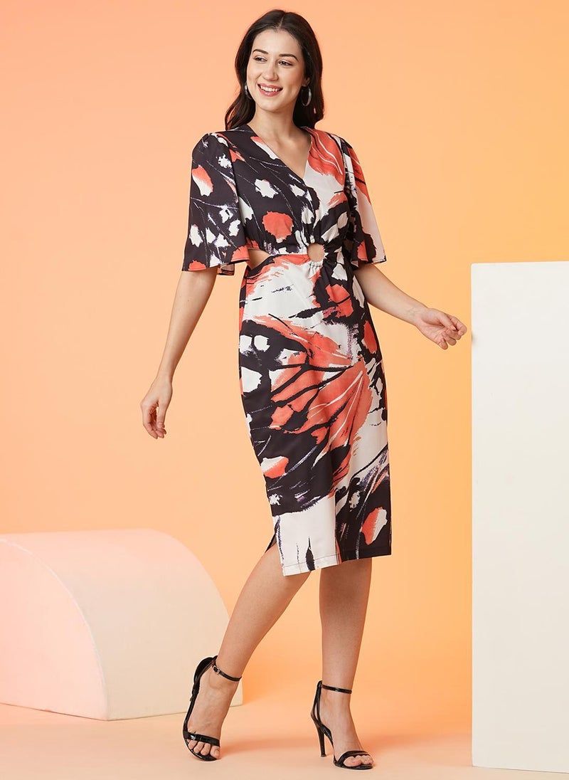 Globus Women's Dress Orange Casual with V-Neck and Cut-Out Detail - Image 3