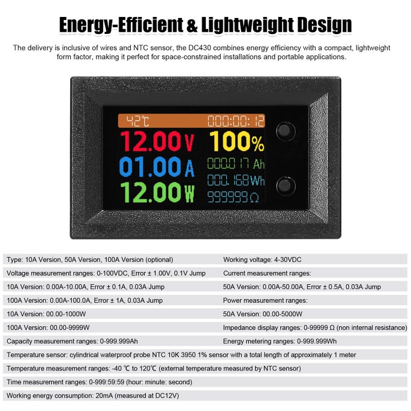 Multifunction Tester 100A with 1.14 Inch IPS Display Measures Voltage Current Power Energy - Image 5