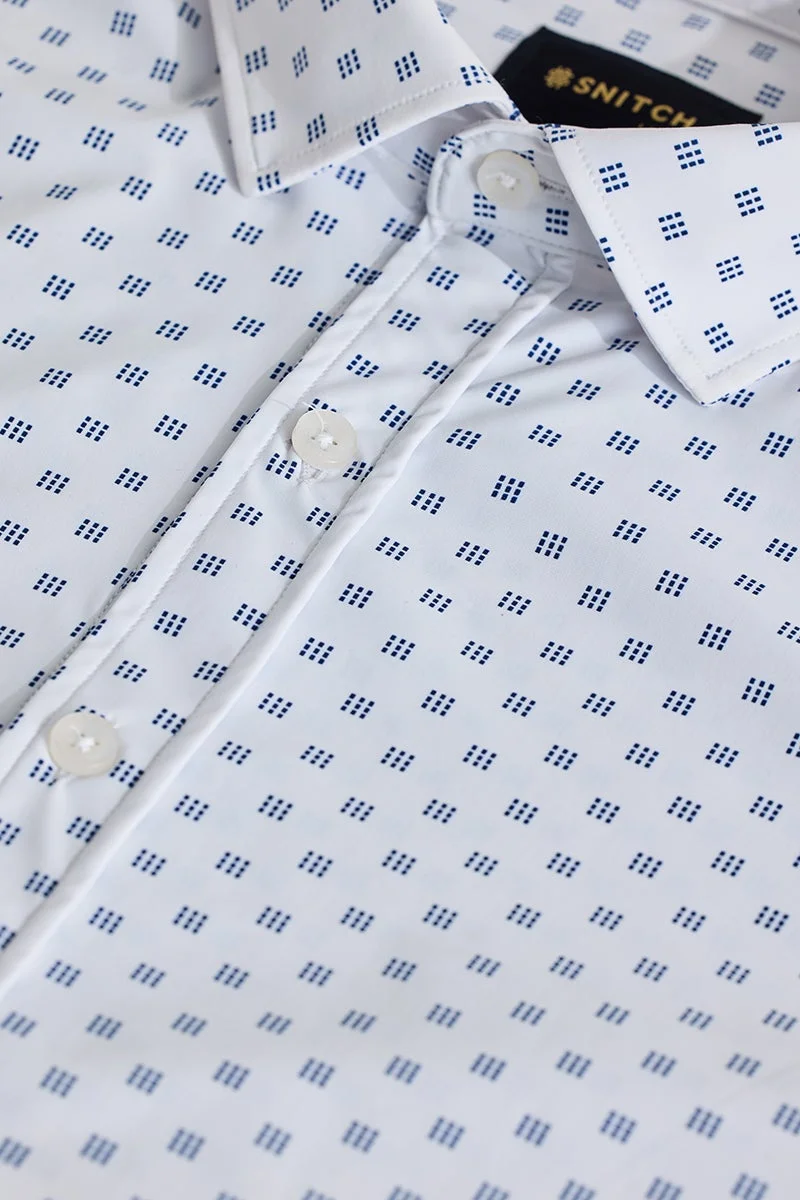 SNITCH White Geometric Long Sleeve Slim Fit Shirt