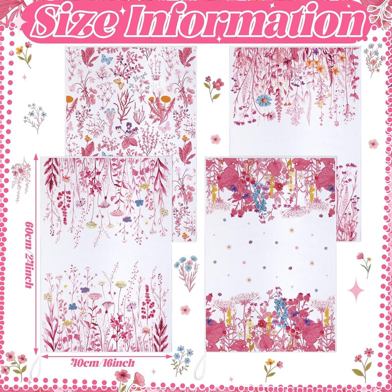 Bencailor 4 Pcs Wildflower Kitchen Towels, Pink and White Floral Daisy Hand Dish Cloths, Fast Drying Absorbent Decorative Wildflower Tea Towels, Housewarming Gift for Kitchen Cooking Baking Bathroom - Image 3