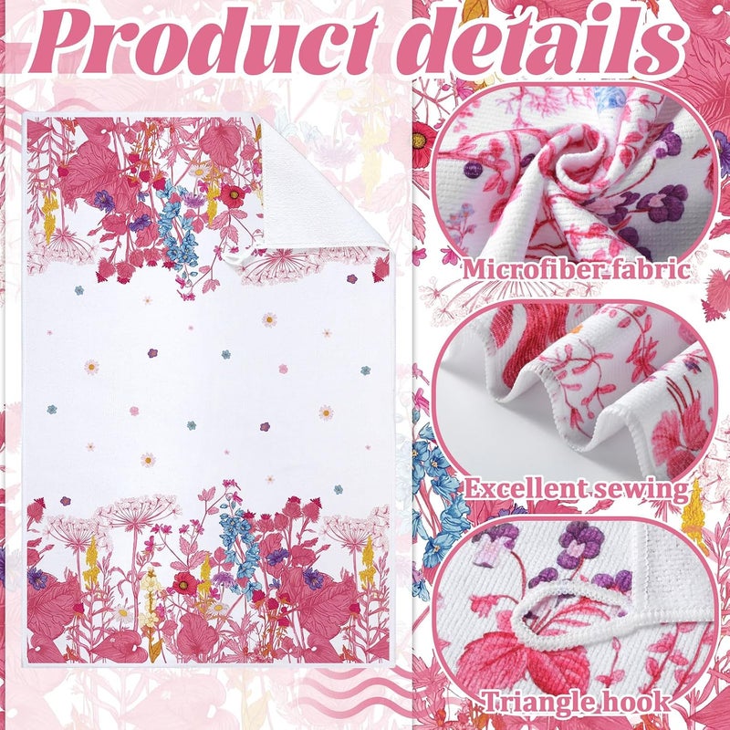 Bencailor 4 Pcs Wildflower Kitchen Towels, Pink and White Floral Daisy Hand Dish Cloths, Fast Drying Absorbent Decorative Wildflower Tea Towels, Housewarming Gift for Kitchen Cooking Baking Bathroom - Image 5