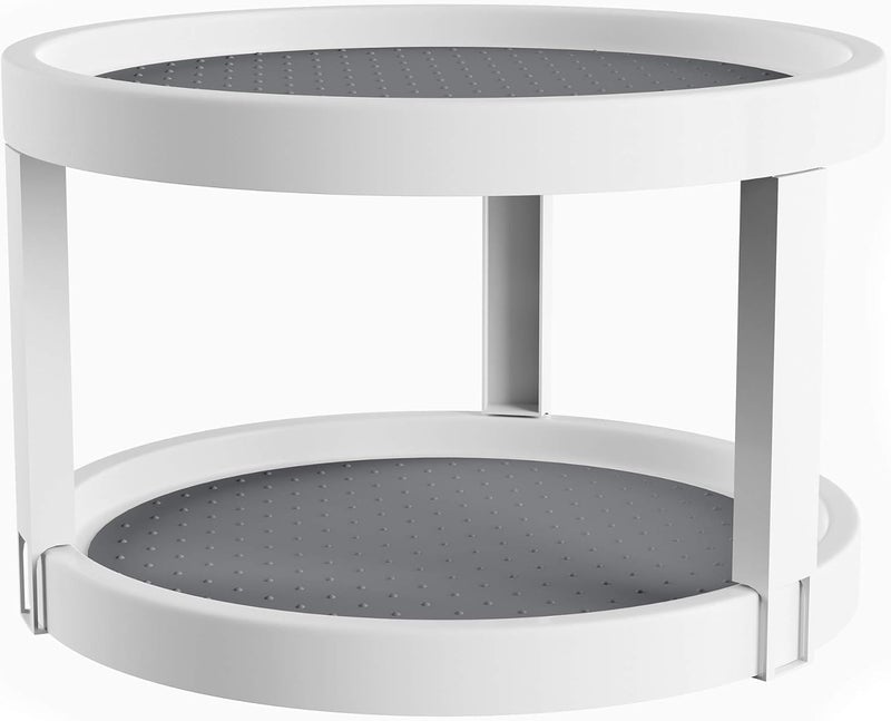 The Kitchen wault The Kitchen wault 2 Tier Turntable Lazy Susan Organizer Rotating Spice Rack for Spices Pantry and Vanity Countertop Spinning Organizing with NonSkid Liner WhiteGray  - Image 1