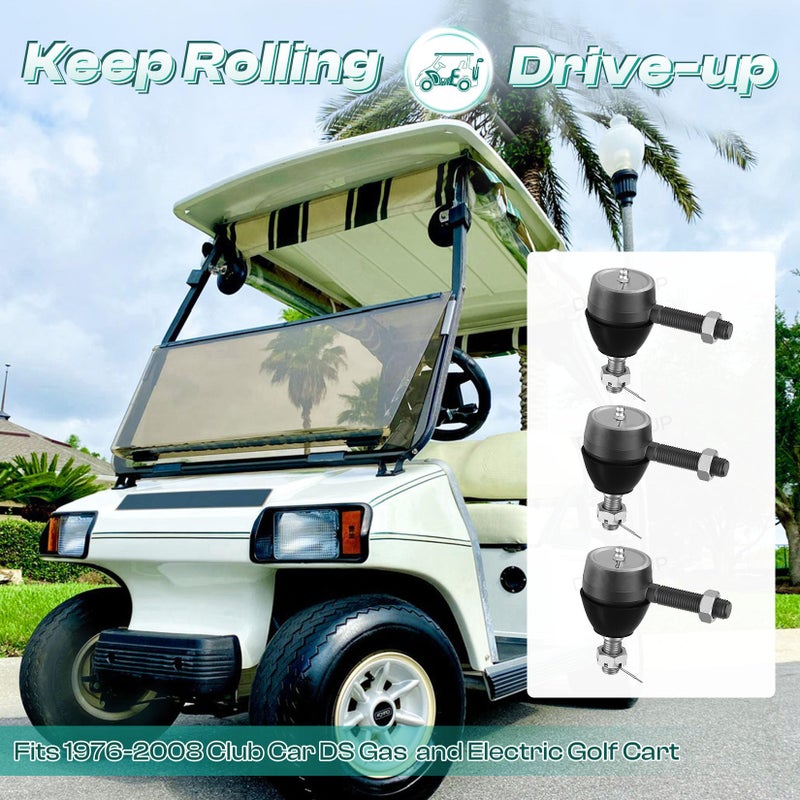 Drive-up Ball Joint Kit,Set of (3) Tie Rod End with grease fitting Fits for Club Car DS Golf Carts (1976-2008) - Image 2