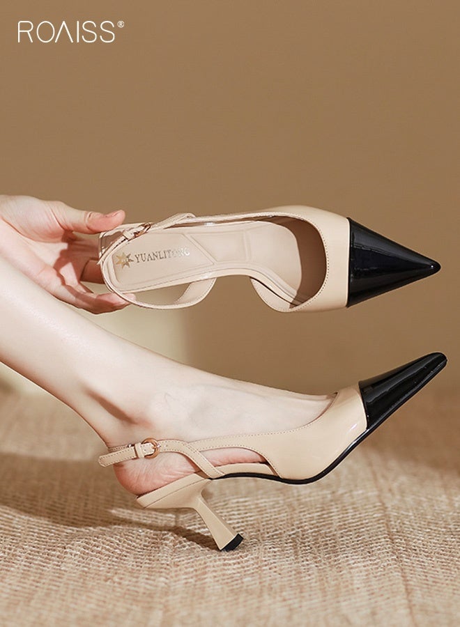 رويس حذاء نسائي بكعب منخفض، حذاء بكعب مدبب بطول 7 سم، حذاء أنيق وعصري للسيدات، صندل أنيق بكعب، مثالي للحفلات والزفاف والمواعيد وغيرها. - Image 2