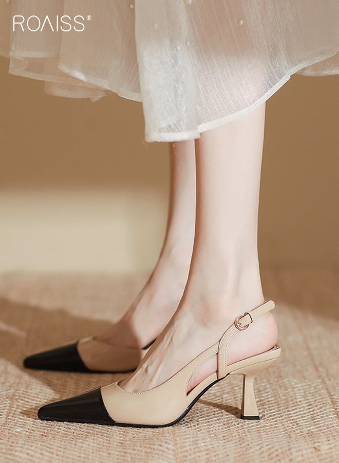 رويس حذاء نسائي بكعب منخفض، حذاء بكعب مدبب بطول 7 سم، حذاء أنيق وعصري للسيدات، صندل أنيق بكعب، مثالي للحفلات والزفاف والمواعيد وغيرها. - Image 3