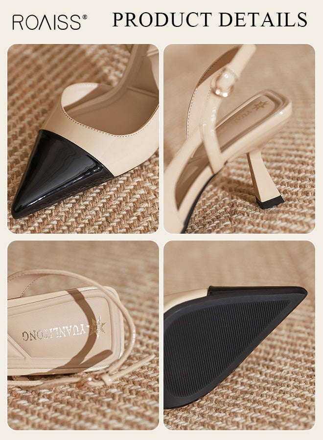رويس حذاء نسائي بكعب منخفض، حذاء بكعب مدبب بطول 7 سم، حذاء أنيق وعصري للسيدات، صندل أنيق بكعب، مثالي للحفلات والزفاف والمواعيد وغيرها. - Image 5