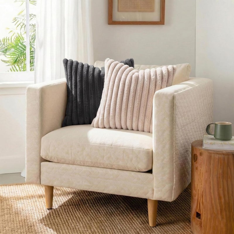 Pallene Faux Fur Plush Throw Pillow Covers 18x18 Set of 2, Luxury Soft Fluffy Striped Decorative Pillow Covers for Sofa, Couch, Living Room, Dark Grey - Image 4