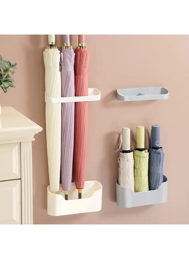 White Grey Self-Adhesive No-Drill Umbrella Holder with Drip Tray Heavy Duty Plastic Organizer - Image 1