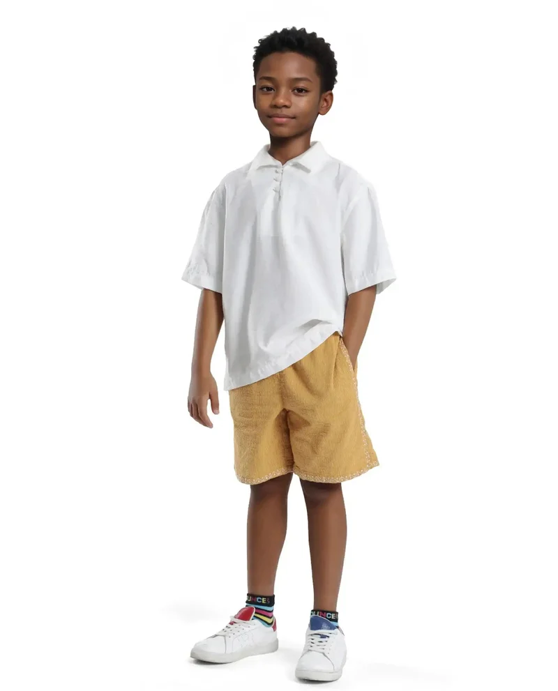 رير ونز Rare Ones Kids Mixo-B Yellow Cotton Fabric Drawstring Closure Regular Fit Shorts