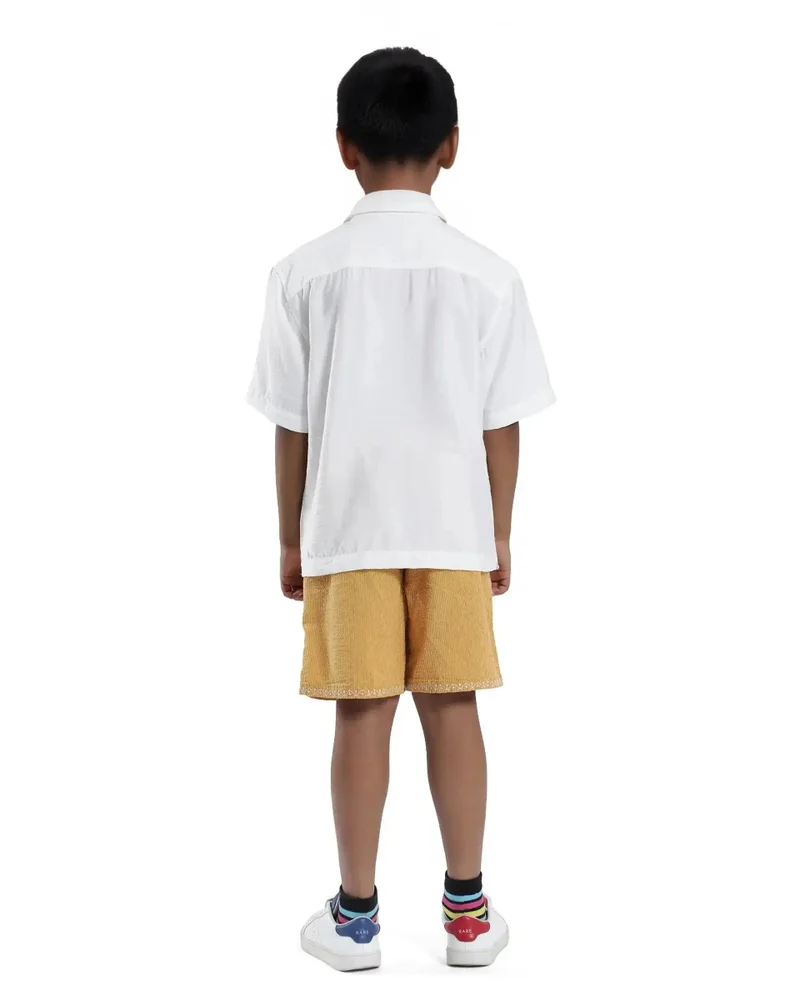 رير ونز Rare Ones Kids Mixo-B Yellow Cotton Fabric Drawstring Closure Regular Fit Shorts