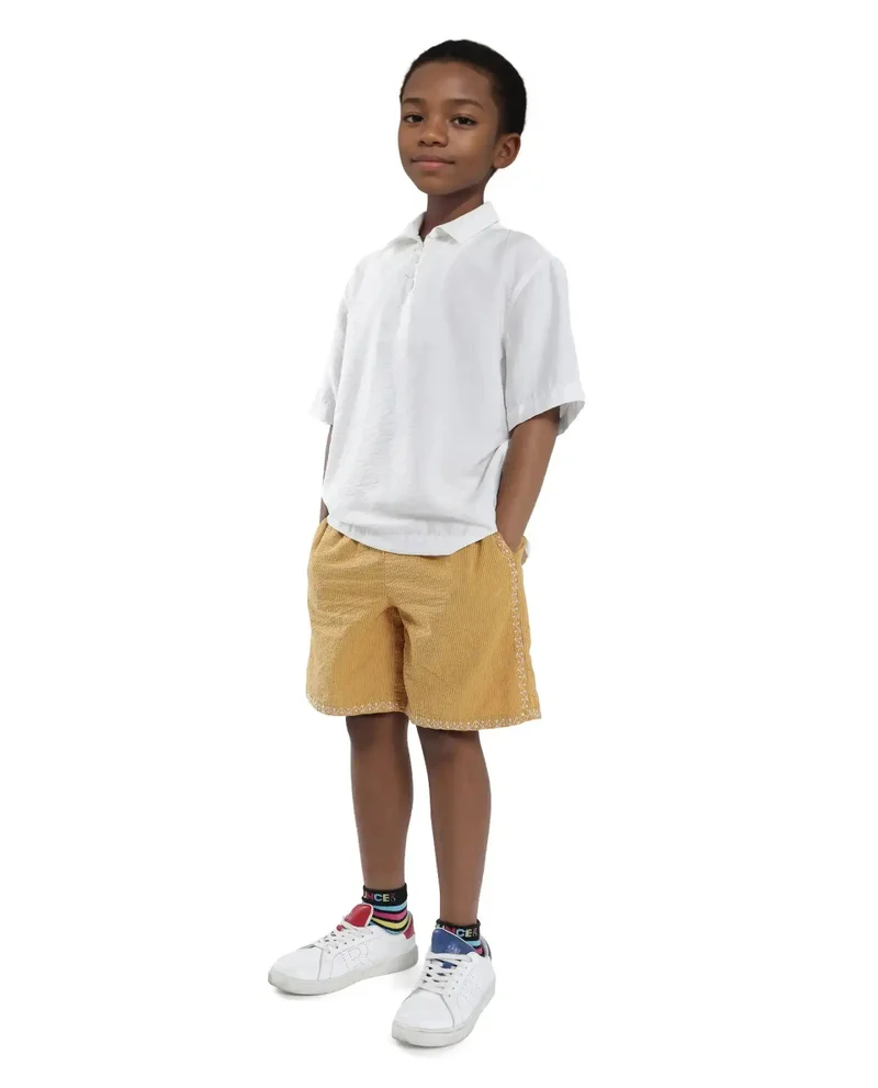 Rare Ones Rare Ones Kids Mixo-B Yellow Cotton Fabric Drawstring Closure Regular Fit Shorts
