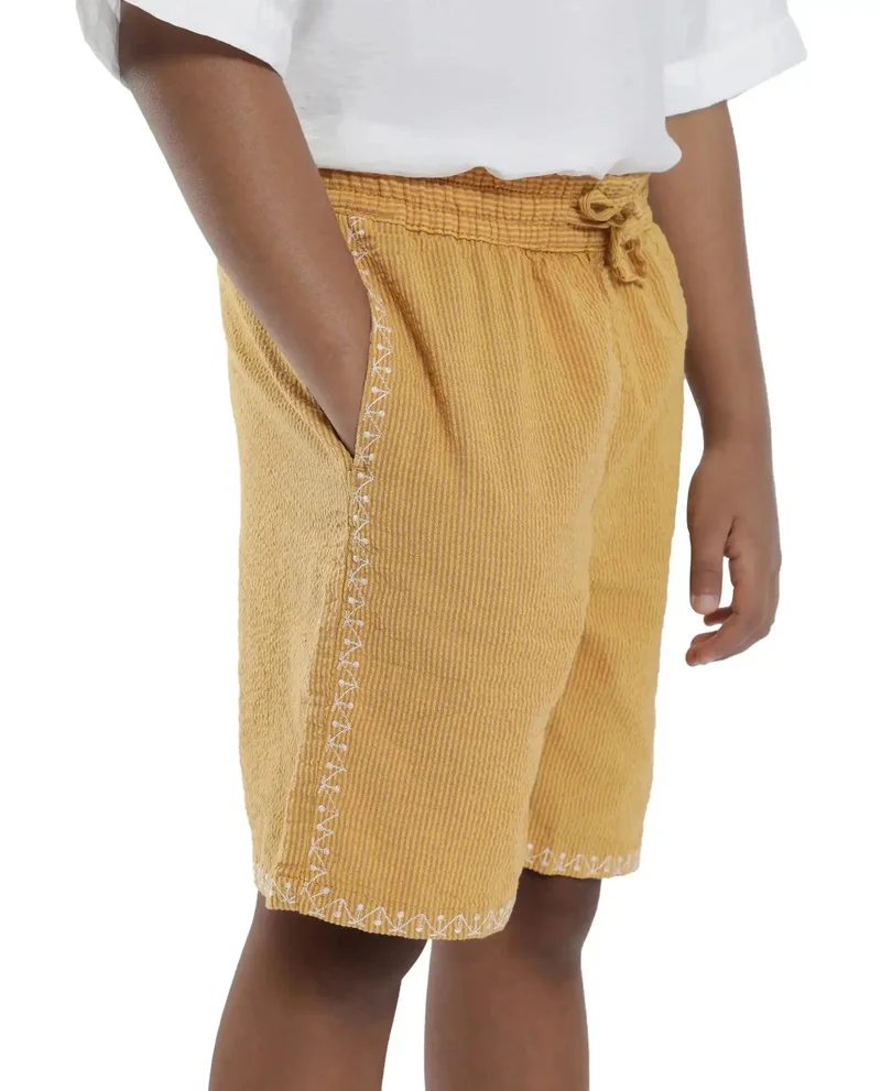 رير ونز Rare Ones Kids Mixo-B Yellow Cotton Fabric Drawstring Closure Regular Fit Shorts