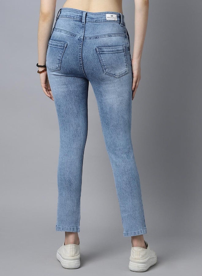 HIGH STAR Women Blue Straight Fit High-Rise Clean Look Jeans  - Image 3