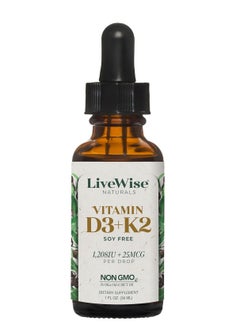 Vitamin D3 With K2 Liquid Drops, All Natural, Non-gmo, 1208iu D3 And 25mcg K2 (Mk7) Per Serving