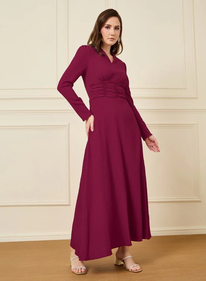 Styli Gathered Waistband Detail Maxi Dress