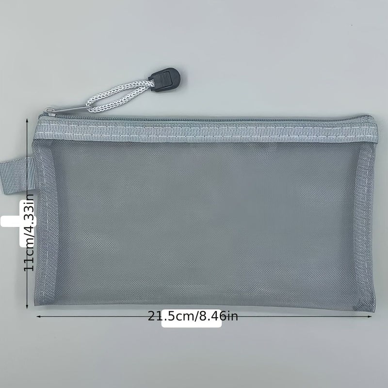4pcs White Mesh Zipper Bags for Pencil Case Office Supply Storage Pouches Organizer - Image 3