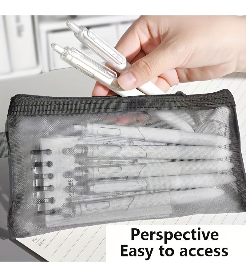 4pcs White Mesh Zipper Bags for Pencil Case Office Supply Storage Pouches Organizer - Image 4