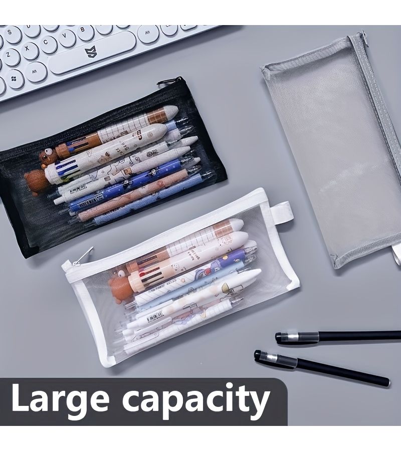 4pcs White Mesh Zipper Bags for Pencil Case Office Supply Storage Pouches Organizer - Image 2