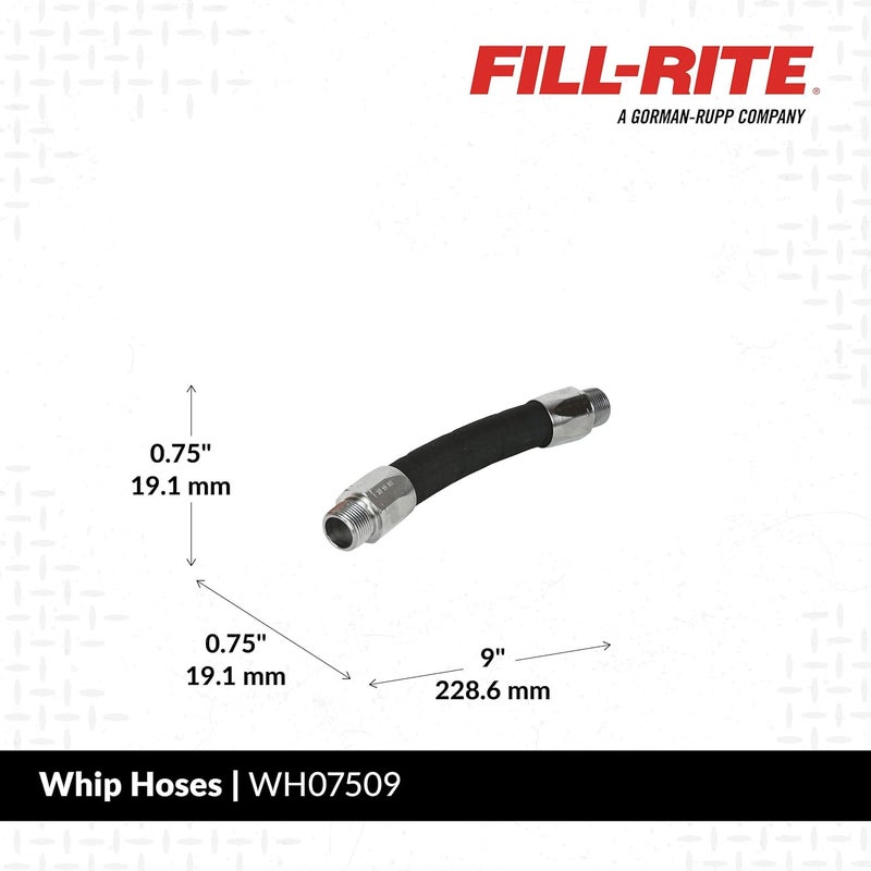FILL RITE WH07509 Aluminum 3/4" Whip Hose, 50 lb. per Square Maximum Pressure, 9" ES Length, Black - Image 2