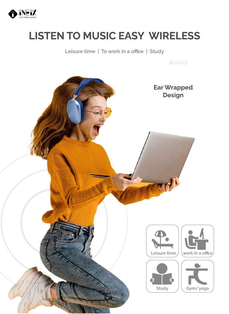 INEIX - Air Max Wireless Bluetooth Over-Ear Headphones - Blue - Image 1