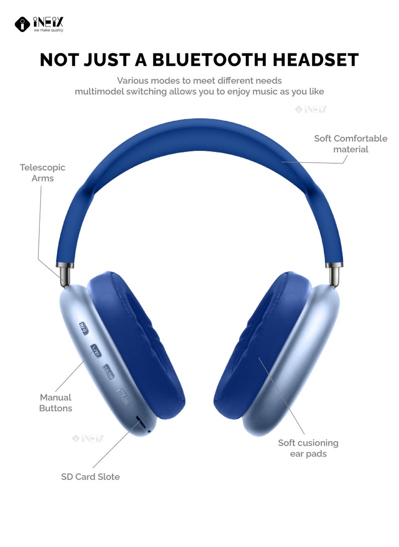 INEIX - Air Max Wireless Bluetooth Over-Ear Headphones - Blue - Image 1
