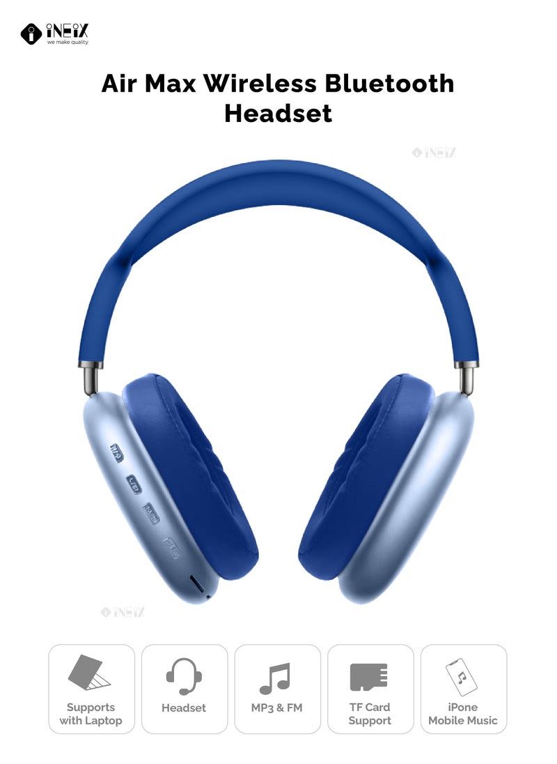 INEIX - Air Max Wireless Bluetooth Over-Ear Headphones - Blue - Image 1