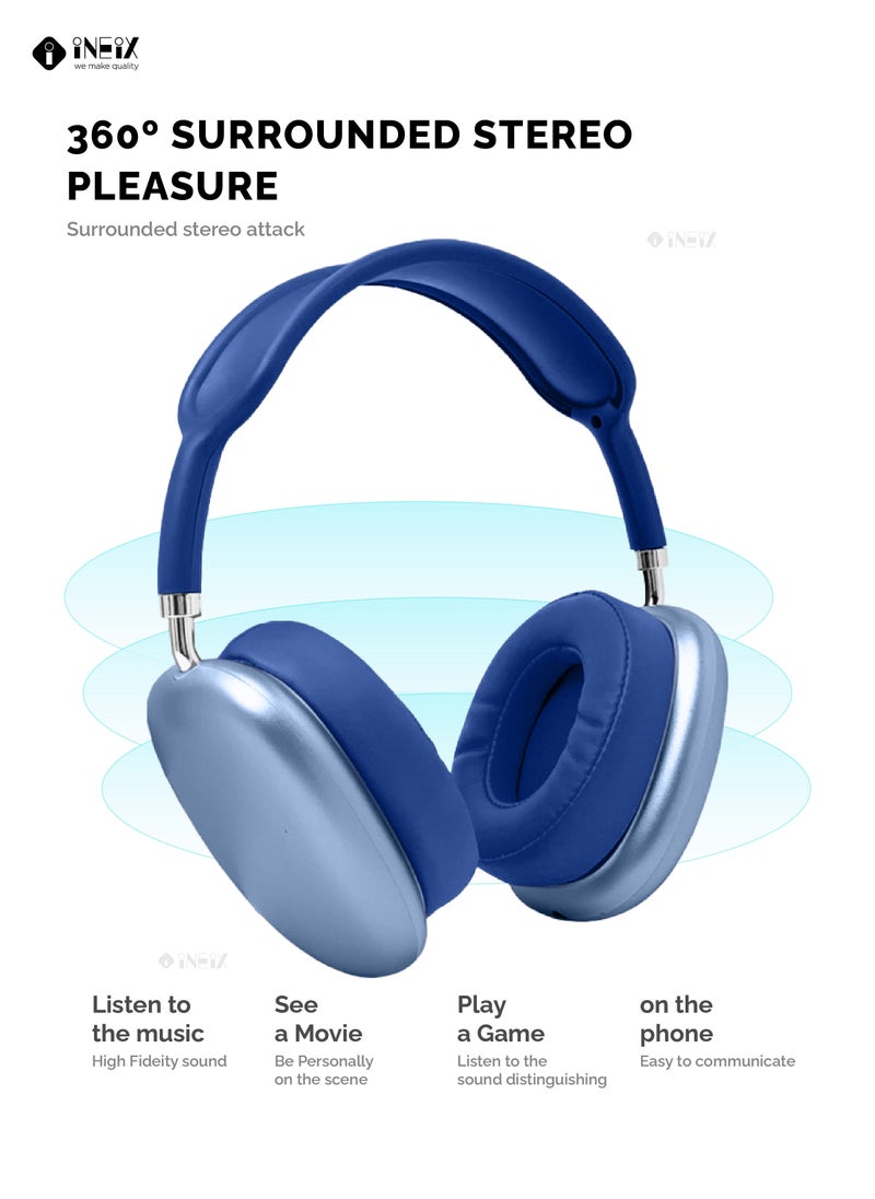 INEIX - Air Max Wireless Bluetooth Over-Ear Headphones - Blue - Image 1