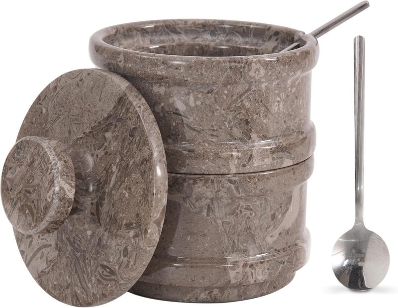 Radicaln Salt  Pepper Bowl  5 Handmade Marble Oceanic Dual Salt Cellar With Lid  2 Each Brown Sugar Keeper Spice Herbs Container Kitchen Accessories - Image 1