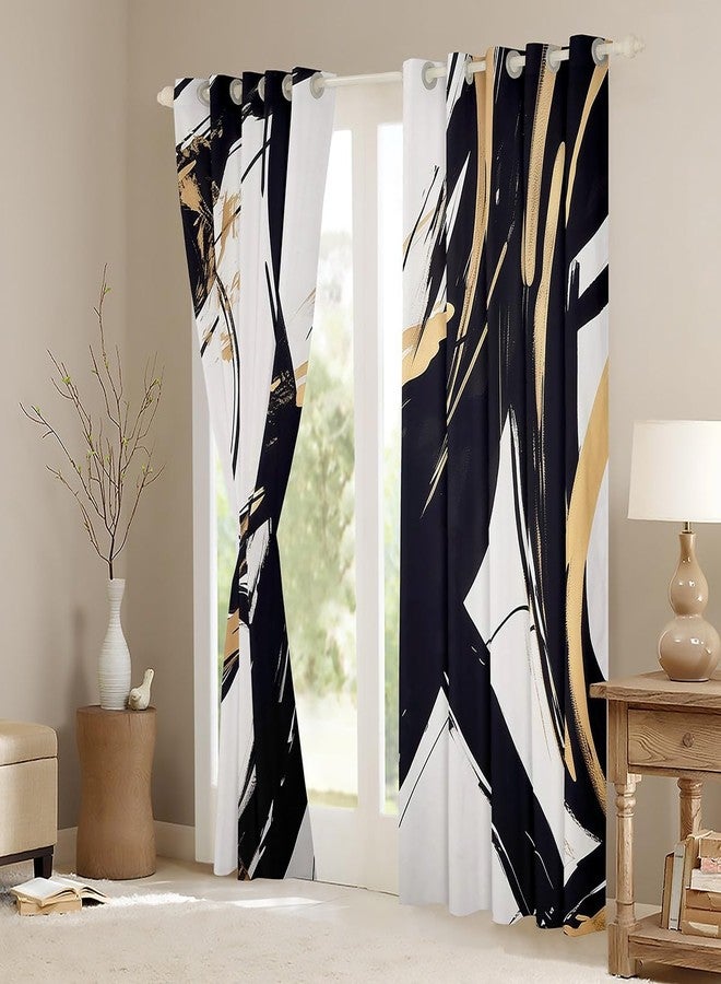 Feelyou Black Gold Abstract Art Line Window Curtains for Bedroom Living Room Modern Geometric Print Curtains Minimalist Ink Line Window Drapes 30%-50% Blackout Curtains, 52W X 84L,2 Panels - Image 3