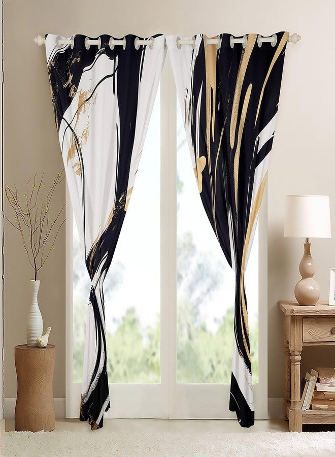 Feelyou Black Gold Abstract Art Line Window Curtains for Bedroom Living Room Modern Geometric Print Curtains Minimalist Ink Line Window Drapes 30%-50% Blackout Curtains, 52W X 84L,2 Panels - Image 4