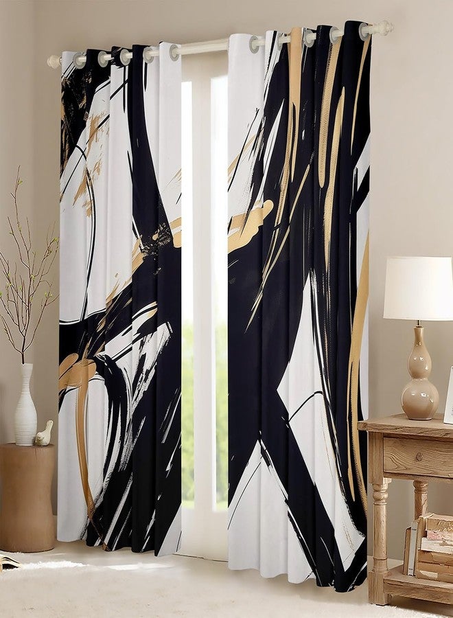 Feelyou Black Gold Abstract Art Line Window Curtains for Bedroom Living Room Modern Geometric Print Curtains Minimalist Ink Line Window Drapes 30%-50% Blackout Curtains, 52W X 84L,2 Panels - Image 2