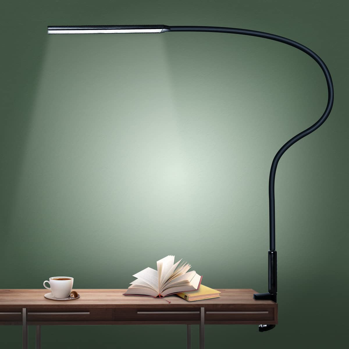 Desk Lamp LED USB Power Eye-Care Swing Arm Lamp Flexible Gooseneck Clamp,Dimmable,Architect Lamp 3 Color Modes,Desk Light Memory Reading Working Study,Energy Saving (BLACK)