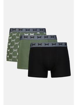 Men 3 Pieces Brand Logo Boxer Brief, Olive/Black