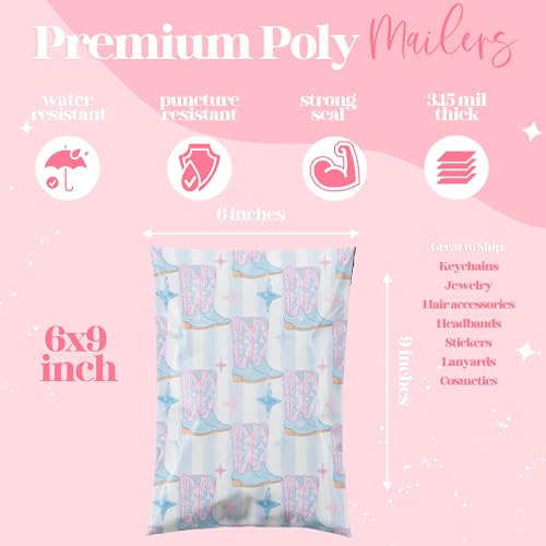 Pretty Package Store 14.5x19 Designer Poly Mailer 100 Pack Heavy Duty Waterproof Self Seal Shipping Bags for Small Business Large Mailing Envelopes Bulk Tear Resistant Packaging Cowgirl Boots Western - Image 3