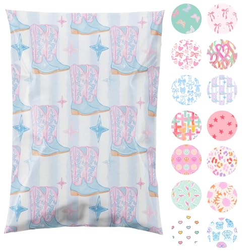 Pretty Package Store 14.5x19 Designer Poly Mailer 100 Pack Heavy Duty Waterproof Self Seal Shipping Bags for Small Business Large Mailing Envelopes Bulk Tear Resistant Packaging Cowgirl Boots Western - Image 1