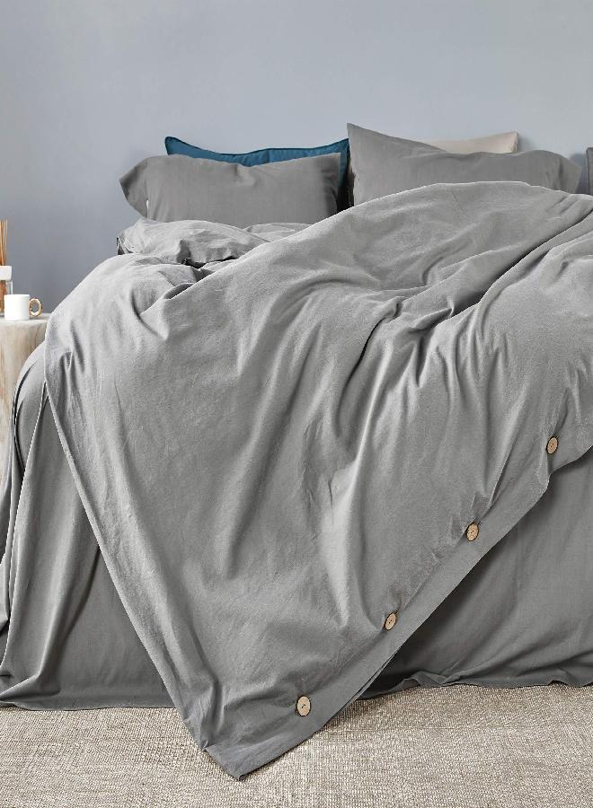 JELLYMONI Cotton Duvet Cover Twin Size - Gray Comforter Cover with Button 100% Washed Cotton 2PCS Breathable Soft Solid Bedding Set Duvet Cover 68Ã—90in & 1 Pillowcase (NO Comforter) - Image 3
