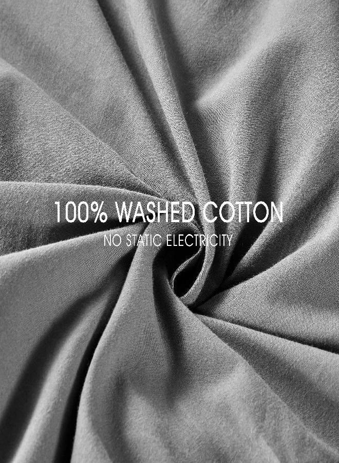 JELLYMONI Cotton Duvet Cover Twin Size - Gray Comforter Cover with Button 100% Washed Cotton 2PCS Breathable Soft Solid Bedding Set Duvet Cover 68Ã—90in & 1 Pillowcase (NO Comforter) - Image 2