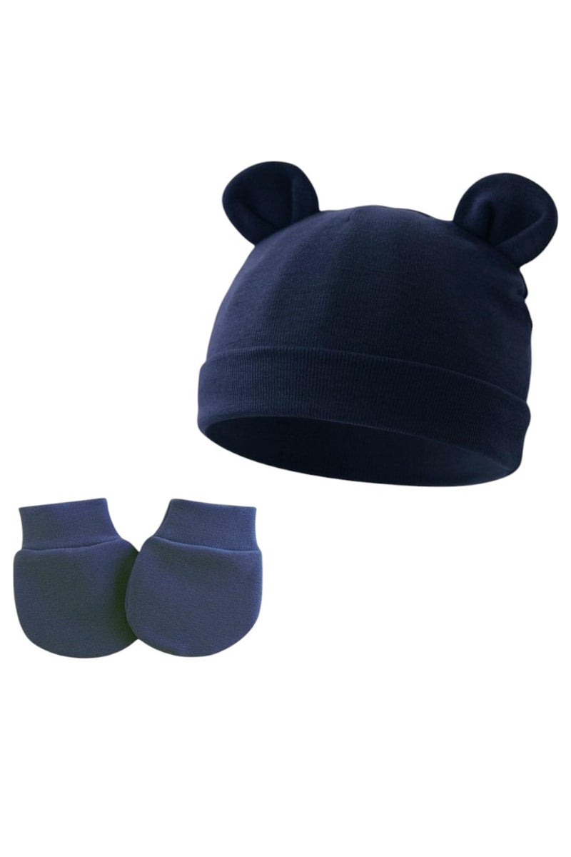 Bambimici Set Of 2 Little Bean Baby Hat And Mittens Navy Blue - Image 1