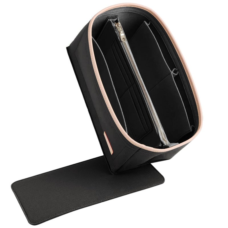 Doxo Purse Organizer Insert & Base Shaper 2pc Set, Felt Handbag Bag Fit LV Speedy Neverfull (L-Black) - Image 1