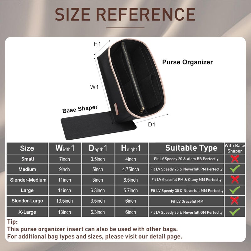 Doxo Purse Organizer Insert & Base Shaper 2pc Set, Felt Handbag Bag Fit LV Speedy Neverfull (L-Black) - Image 2