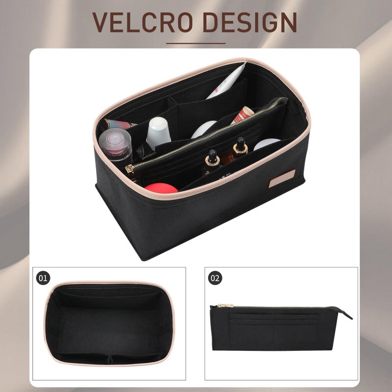 Doxo Purse Organizer Insert & Base Shaper 2pc Set, Felt Handbag Bag Fit LV Speedy Neverfull (L-Black) - Image 5