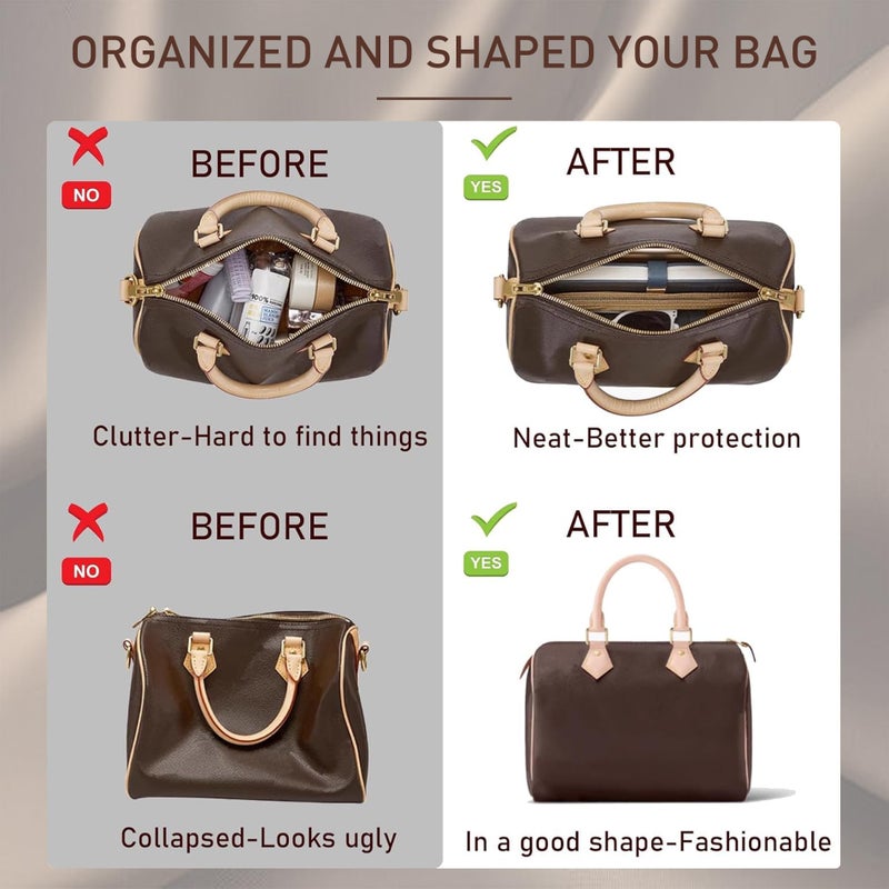 Doxo Purse Organizer Insert & Base Shaper 2pc Set, Felt Handbag Bag Fit LV Speedy Neverfull (L-Black) - Image 4