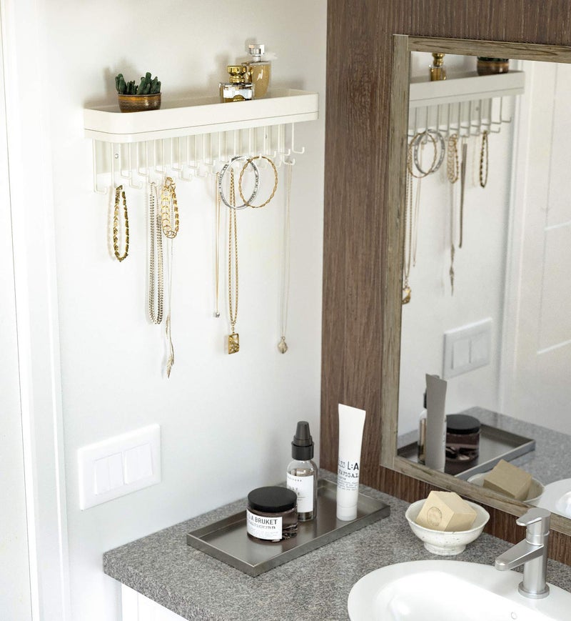 J JACKCUBE DESIGN Necklace Holder Wall Mounted Jewelry Organizer for Bracelet, Earrings and Rings with 25 Hooks - Aesthetic Room Decor Bedroom Shelf Rack (White) - MK124C - Image 5