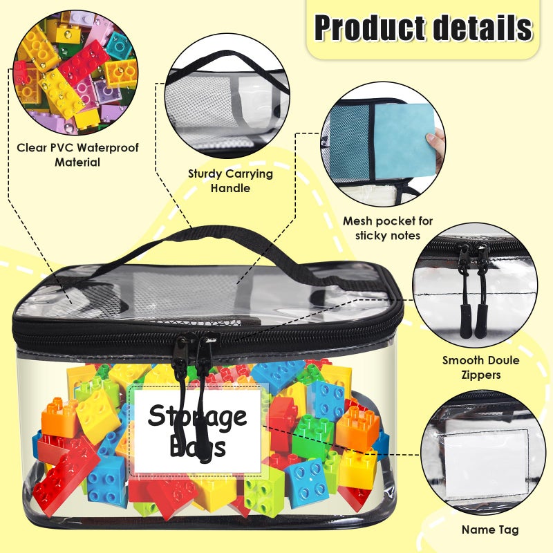 Yudlto 8 Pack Large Clear Toy Storage Bags with Zipper, 9.4 Ã— 6.7 Ã— 5.1 in Waterproof PVC Organizer Bags for Board Games, Puzzles & Home Organization, Includes Name Tag (Black) - Image 4