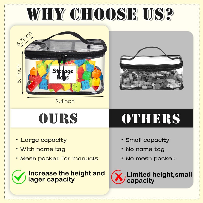 Yudlto 8 Pack Large Clear Toy Storage Bags with Zipper, 9.4 Ã— 6.7 Ã— 5.1 in Waterproof PVC Organizer Bags for Board Games, Puzzles & Home Organization, Includes Name Tag (Black) - Image 2