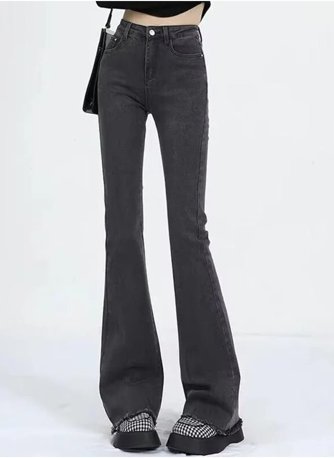 YUNIQEE Black Flared High-Rise Cotton Jeans