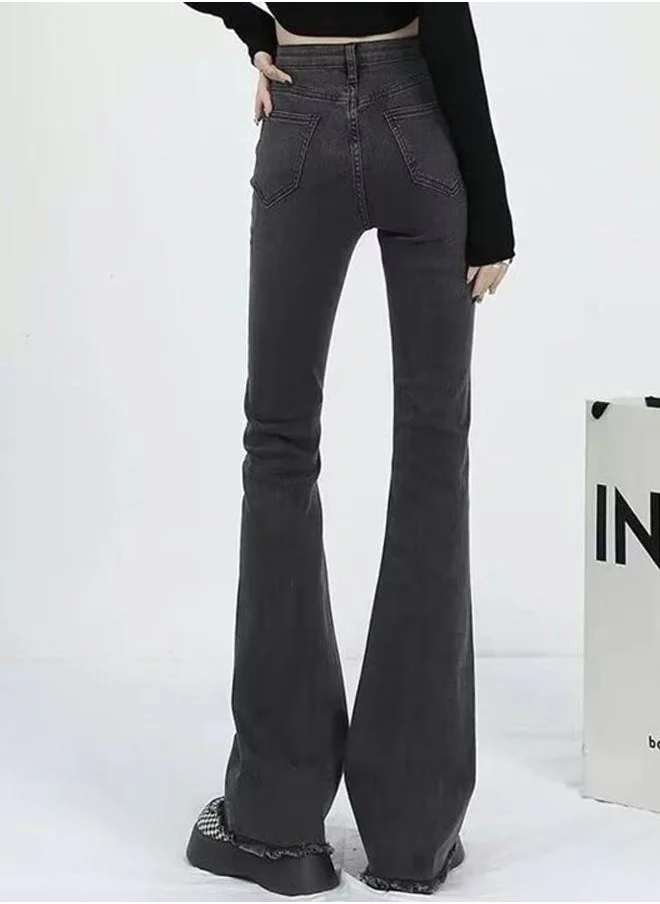 YUNIQEE Black Flared High-Rise Cotton Jeans