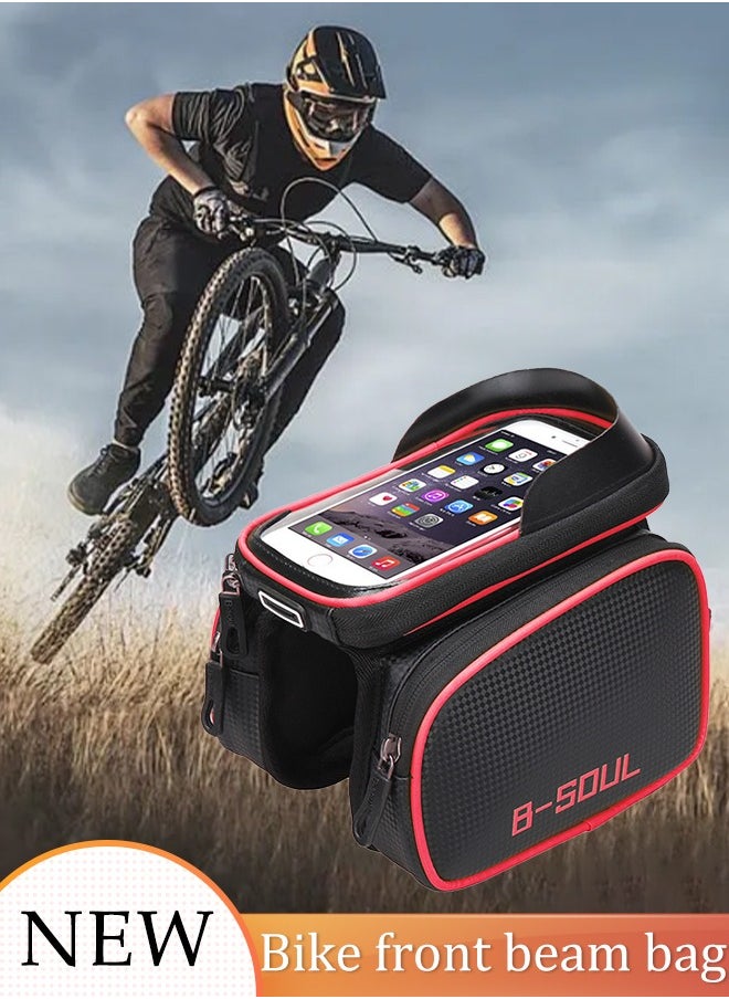 Generic Bicycle Front Holder Bag Waterproof Bicycles Phone Mount Holder Handlebars Bag Durable Large Capacity Cycling Front Beam Storage Sack Front Frame Multifunctional Bicycle Pannier Carrier Trunk Pan bag  - Image 1