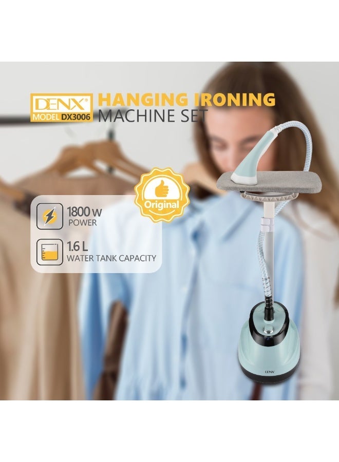 Denx Standing Garment Steamer for Clothes, 2-in-1 Professional Cloth Steamer with Ironing Board and Clothing Hanger Steam Output 45 Seconds For Wrinkles and Creases, 1.6L Steam Iron Fabric Steamer (Blue) - Image 1